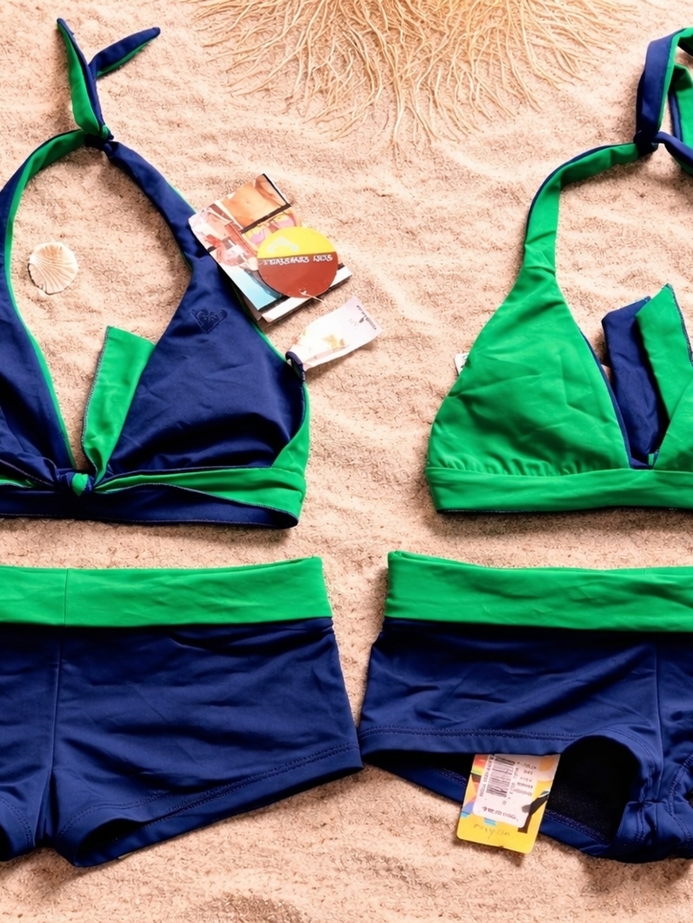 Roxy Reversible Navy and Green Bikini Set Size Small NWT